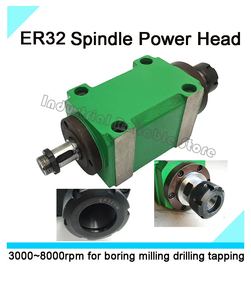 ER32 Spindle Drilling Milling Boring Power Head Spindle Head 3000-8000rpm Center height 48mm High Speed Waterproof 5 bearings