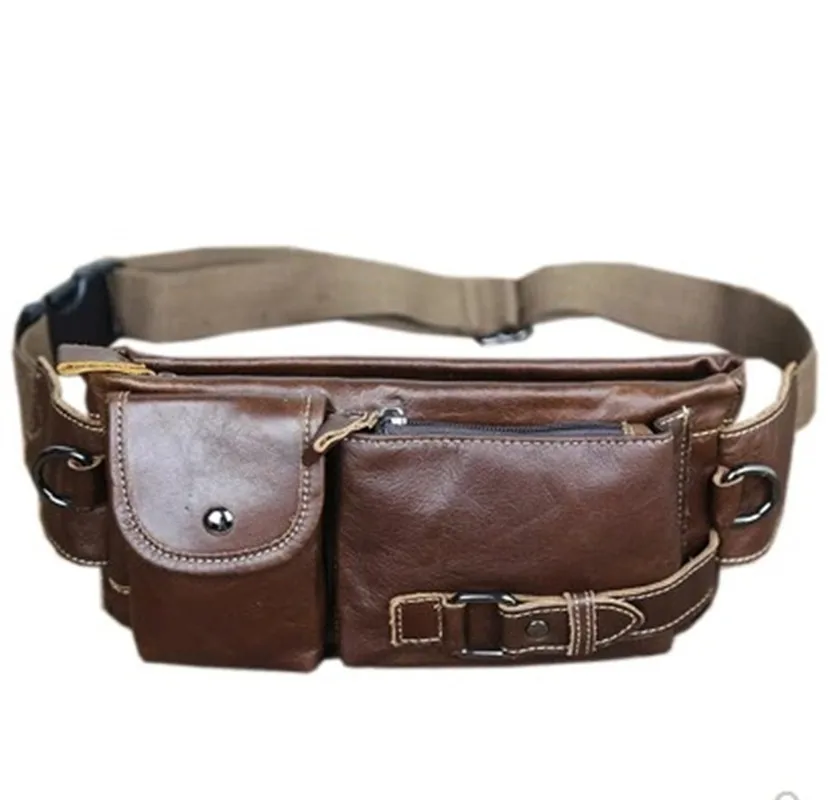 Geniune Leather Belt Bag Men Retro Multifunction Waist  Fanny Pack for  Women Travel Mobile Phone Pouch Chest