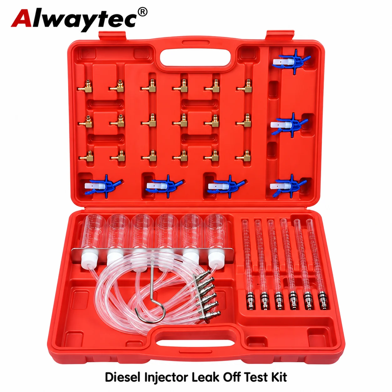 Diesel Injector Leak Off Test Kit Fuel Return Flow Tester with 6 Measuring Bottles for Bosch Siemens Denso Delphi