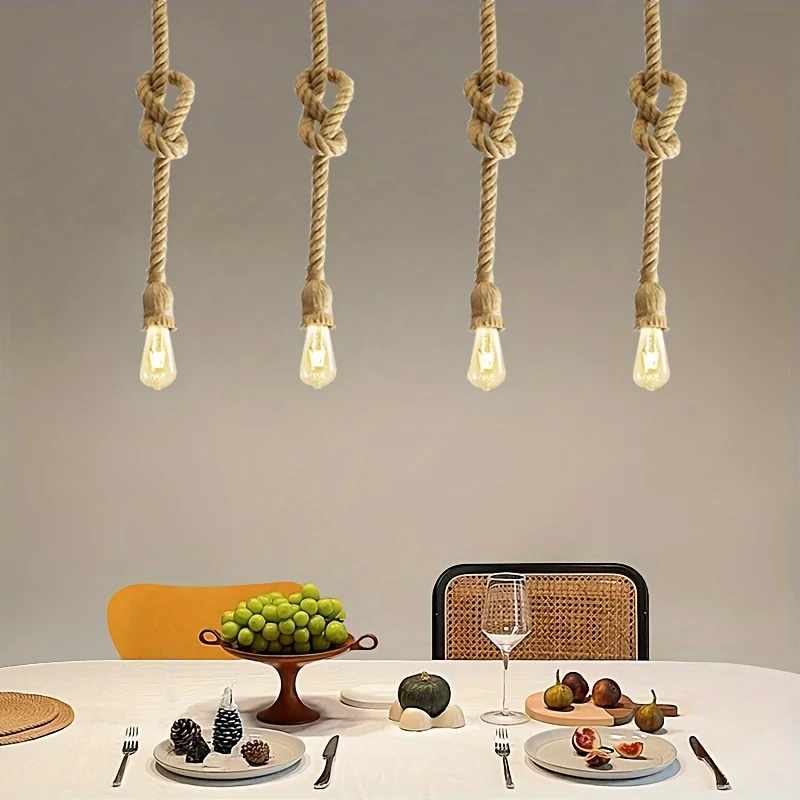 

Винтажная люстра из пеньковой веревки с одной головкой E27, основание со съемным зажимом, потолочный светильник для дома своими руками, кухни, бара, декор обеденного стола