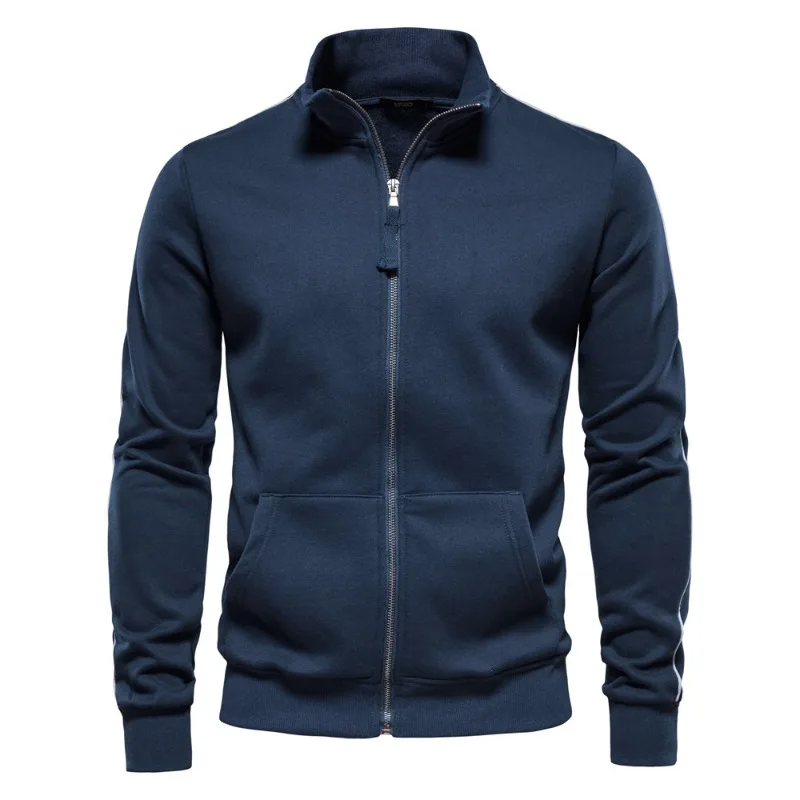 Sudadera para hombre, sudadera con diseño de cremallera de mezcla de algodón, ropa deportiva, chaqueta informal ajustada, chándal para exteriores para hombre