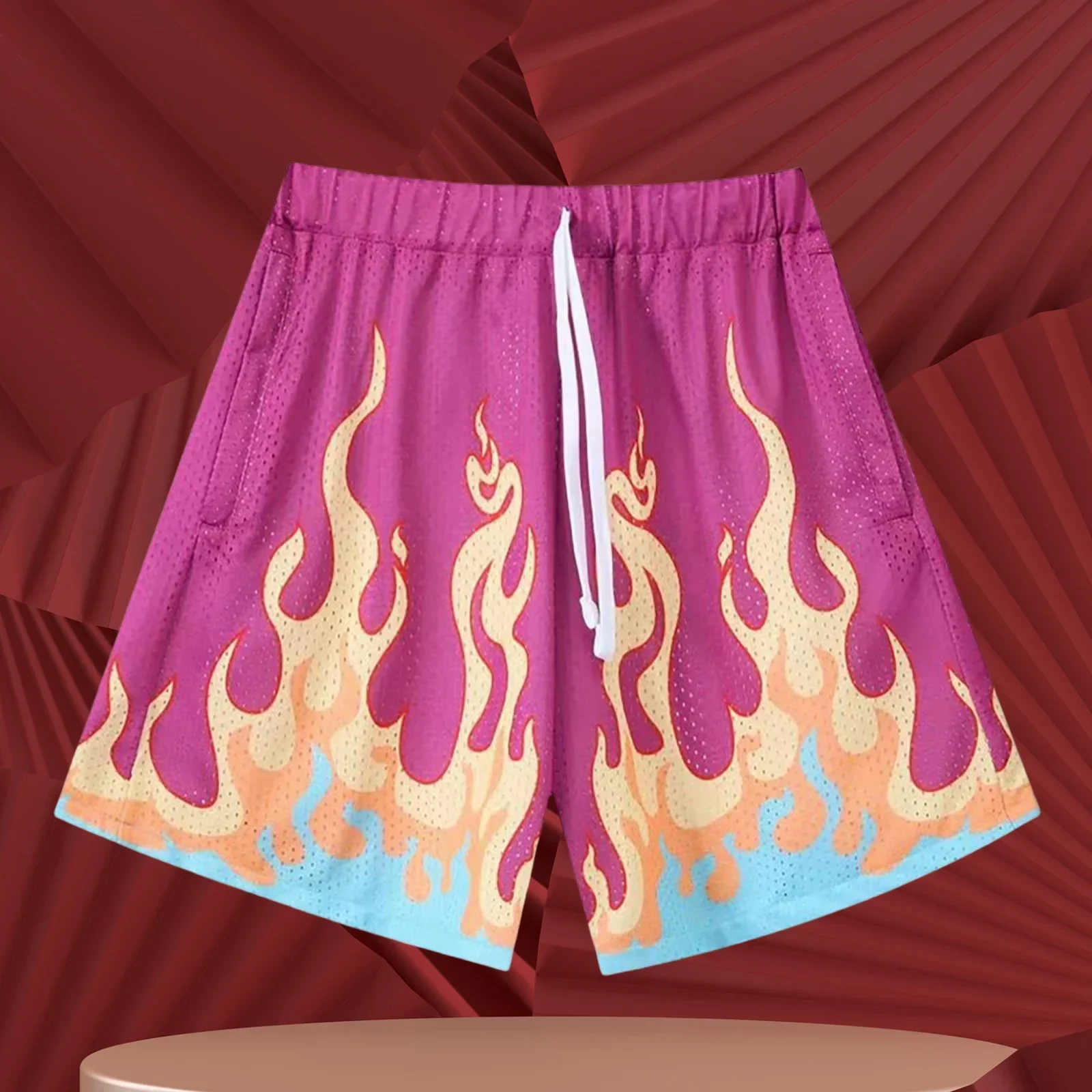 

25 мужских баскетбольных шорт с пламенным узором для мальчиков, летние крутые Гавайские повседневные плавки с 3D принтом, быстросохнущие шорты для доски для серфинга