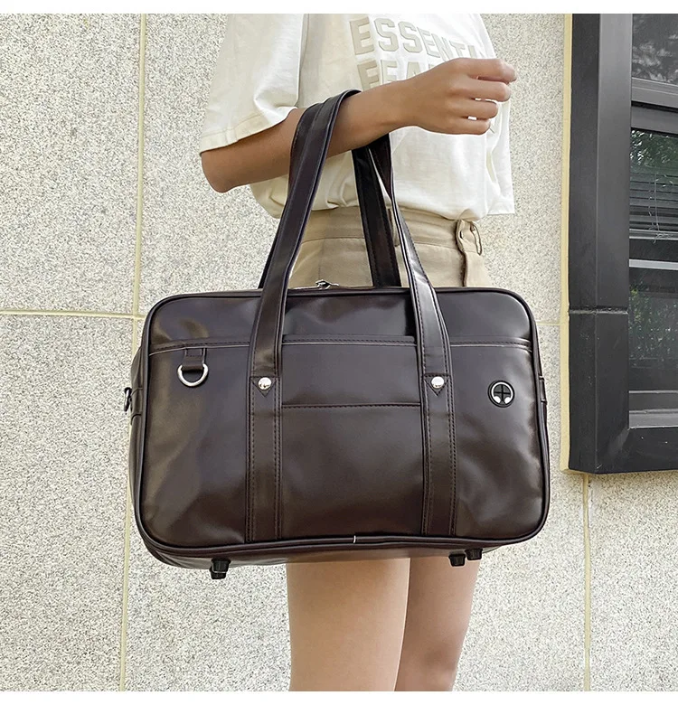 Student Handbag JK Uniform Bag Single Shoulder PU Uniform Bag Commuter Document Backpack Computer Bag Travel Bag