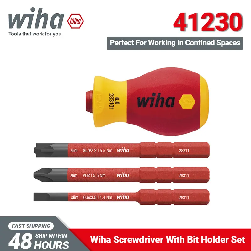 

Wiha 41230 Screwdriver Set 1000V Insulated Electrician Screw with Bit Holder Set Slimvario 4 Piece for Slotted Phillips Pozidriv