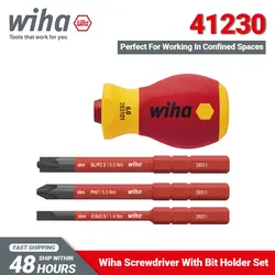 Wiha 41230 Screwdriver Set 1000V Insulated Electrician Screw with Bit Holder Set Slimvario 4 Piece for Slotted Phillips Pozidriv