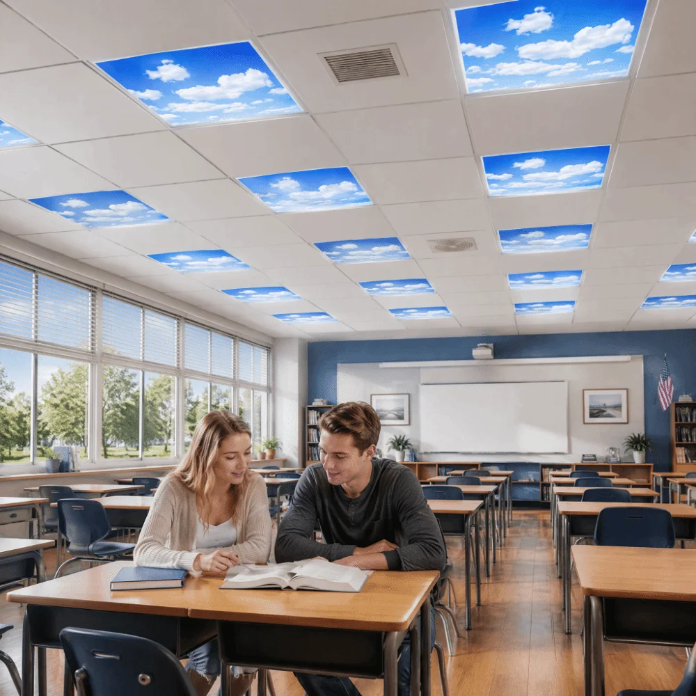 120*60cm Lampshade Anti-glare with 10 Magnetic Buckles Magnetic Light Filters Cloud Ocean, Aurora Fluorescent Light Covers