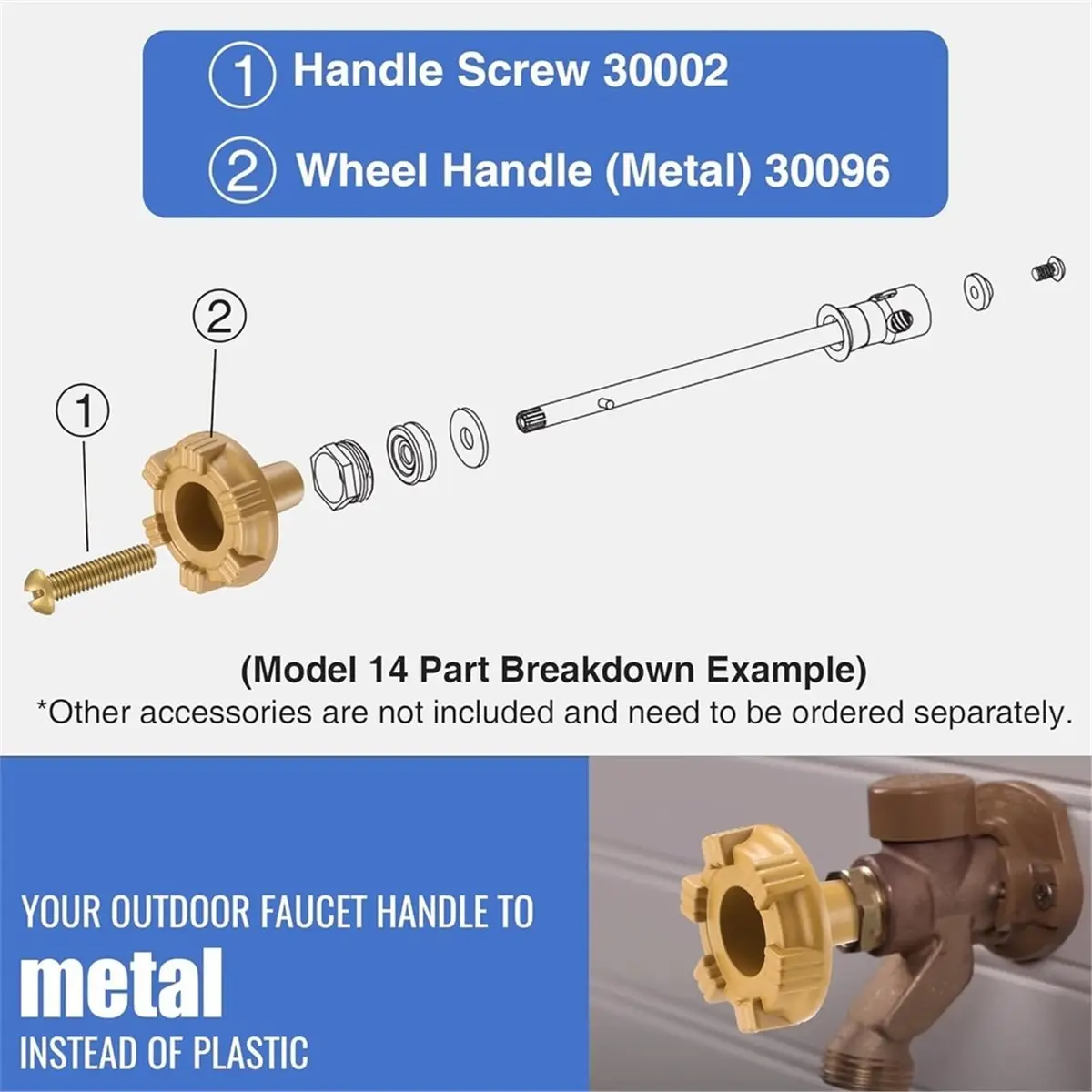 【UPGRADED VERSION】2 Pack Handle Repair Kit for -14/17MH, for Woodford Model 14 and 17 Wall Faucet,Metal Handle Replacement