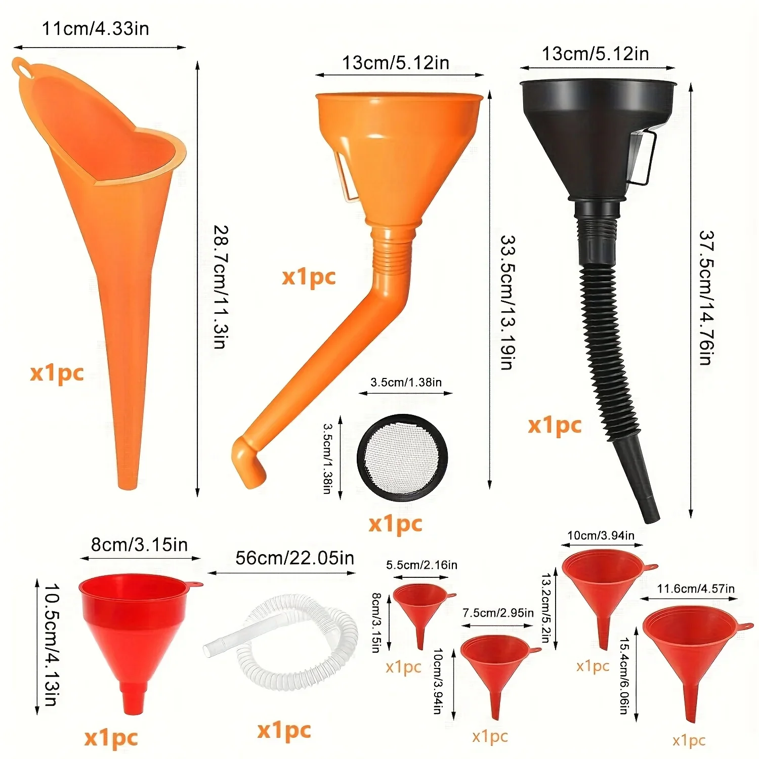 Motorcycle Refuel Car Plastic Funnel Set, Wide-Mouth Fuel and Oil Multi-Purpose Flexible Right-Angle Funnel, for Coolant and Oil