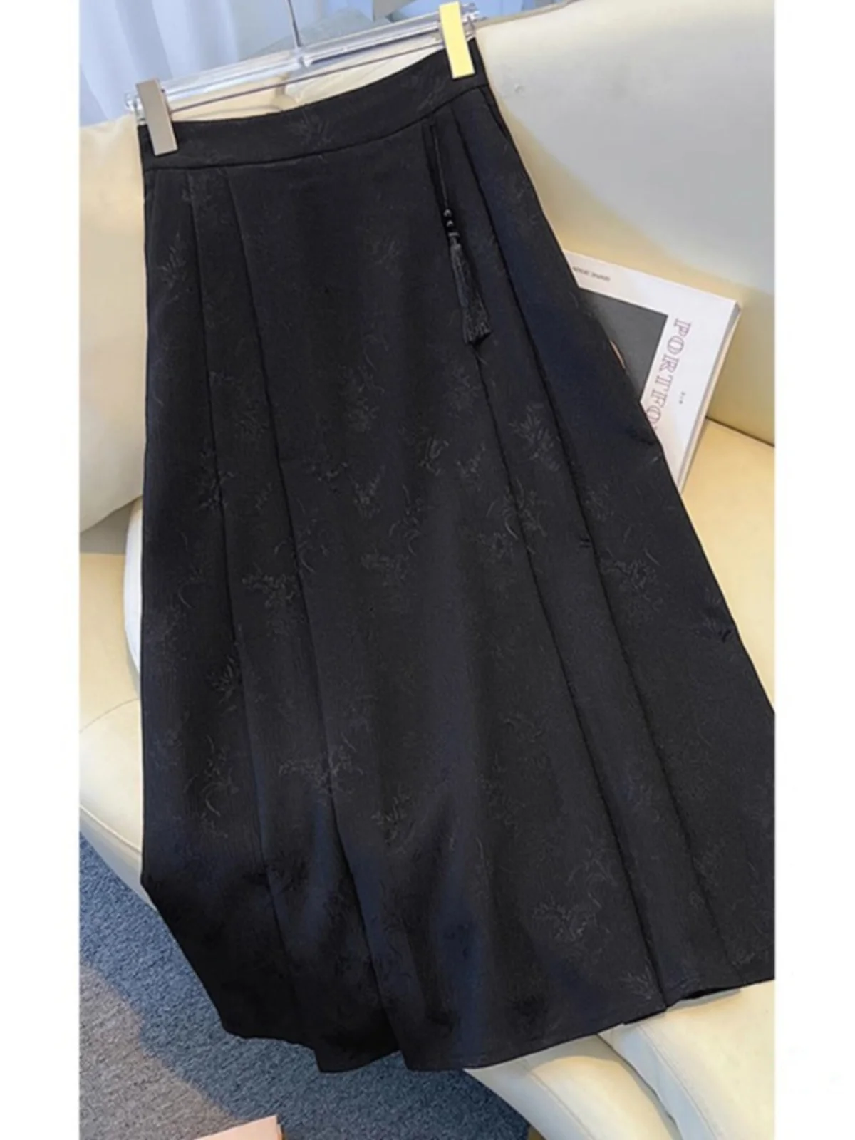 جديد الصينية Sle المطرزة ألف خط تنورة للنساء عالية الخصر التخسيس Bla شرابة قلادة f الجسم تنورة #1