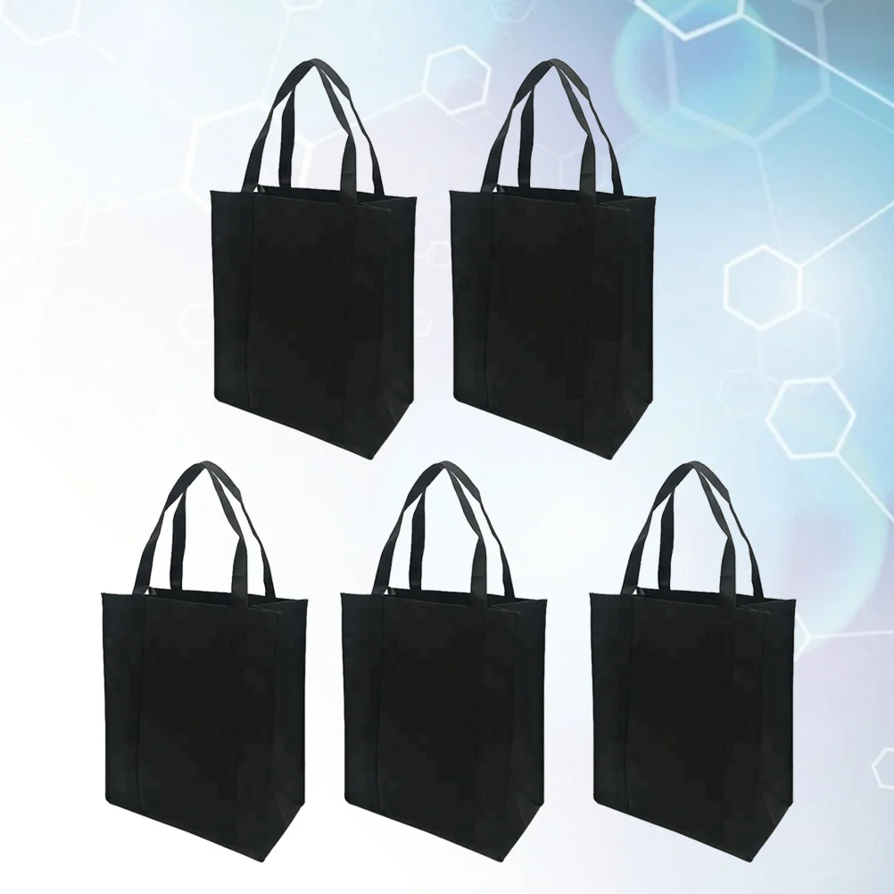

5Pcs Foldable Nonwoven Shopping Bag Reusable Lightweight Handbag for Outdoor Market Use High Capacity Tote Black 30x25x10cm