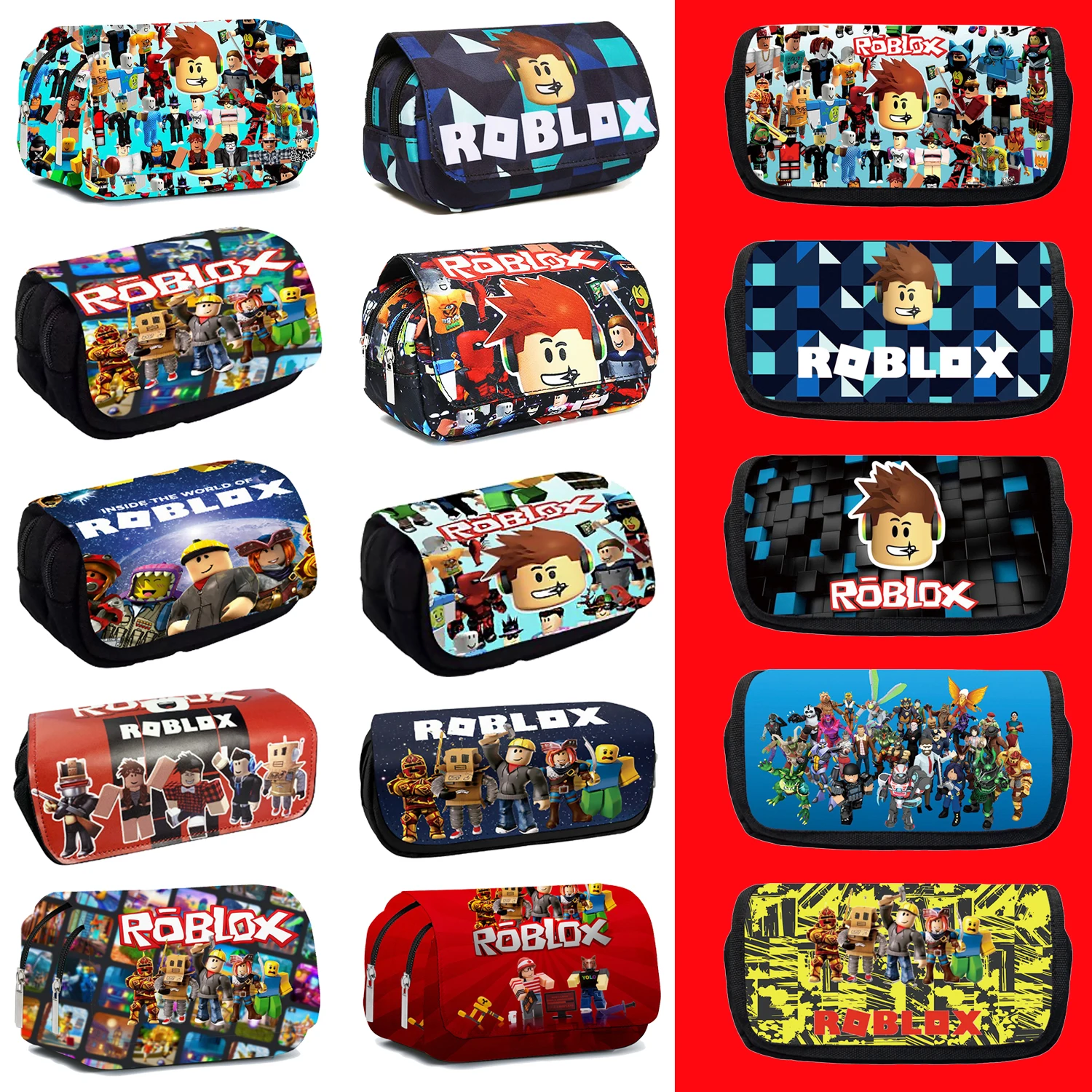 New Game Roblox Double Layer Flip Pen Bag Polyester for Primary and Secondary School Students Stationery Box Christmas Gift Toy