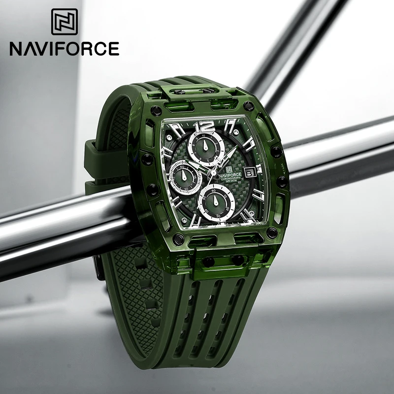 

2024 NAVIFORCE Classic Casual Sports Men Watch Silicone Strap Male Quartz Wristwatch Waterproof Date Display Window Chronograph