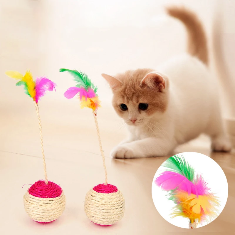 Cat Toy Pet Cat Sisal Scratching Ball Training Interactive Toy for Kitten Pet Cat Supplies Funny Play Feather Toy cat accessorie