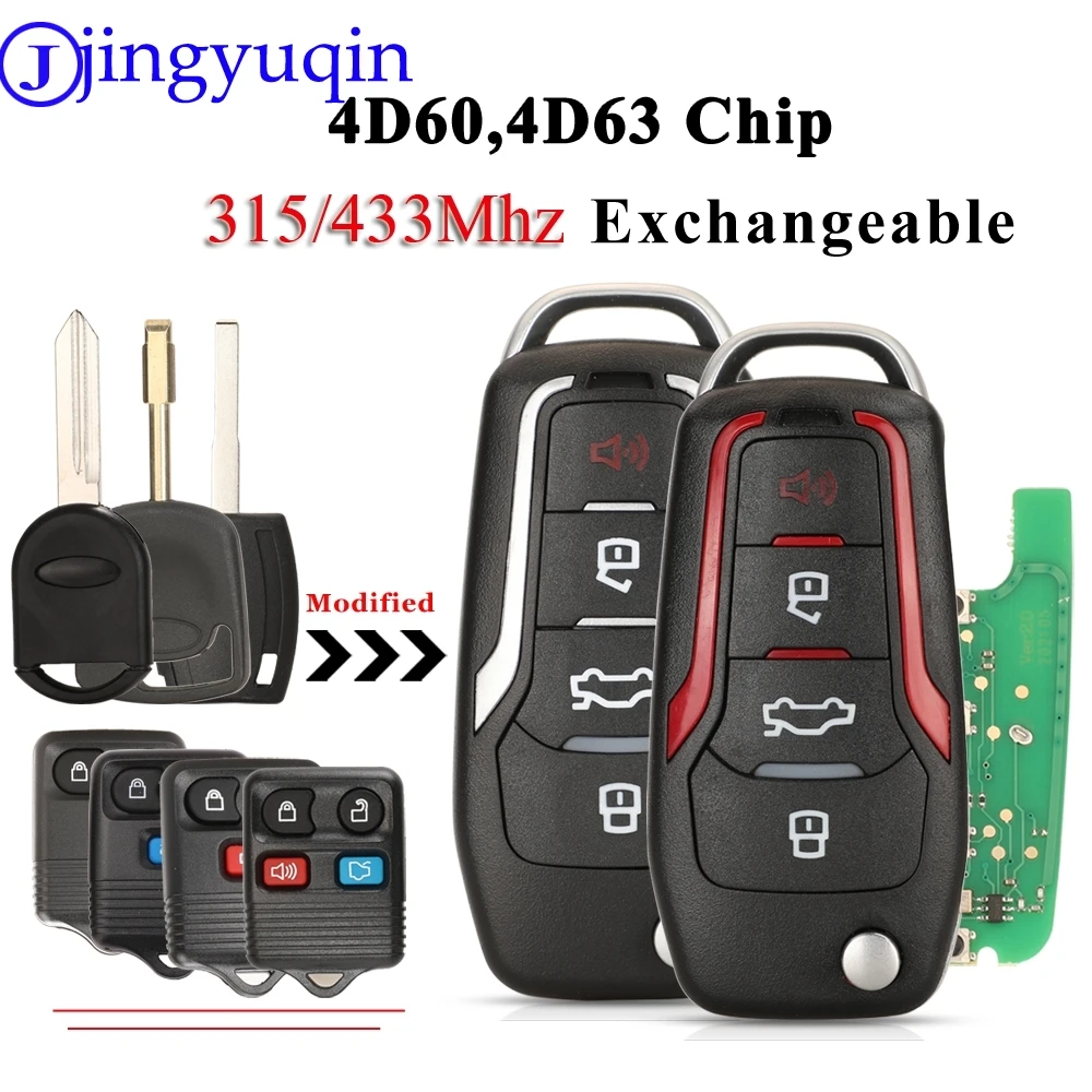 JYQ Modified Remote Car Flip Key 315Mhz 433Mhz For Ford F150 Explorer Focus Edge Escape Ranger Mustang Flex Mercury Lincoln 