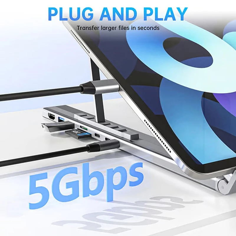 B*1PCS 8-in-1 USB-C Laptop Stand With Docking Station Universal USB C Dock Tablet Stand Foldable Type-C Hubs Adapter Plug Play