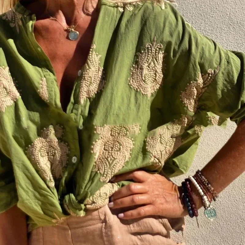 

FDEY Autumn Pattern Printed Loose Shirts New Casual Single Breasted Bohemian Tops Elegant Long Sleeve Commuter Women's