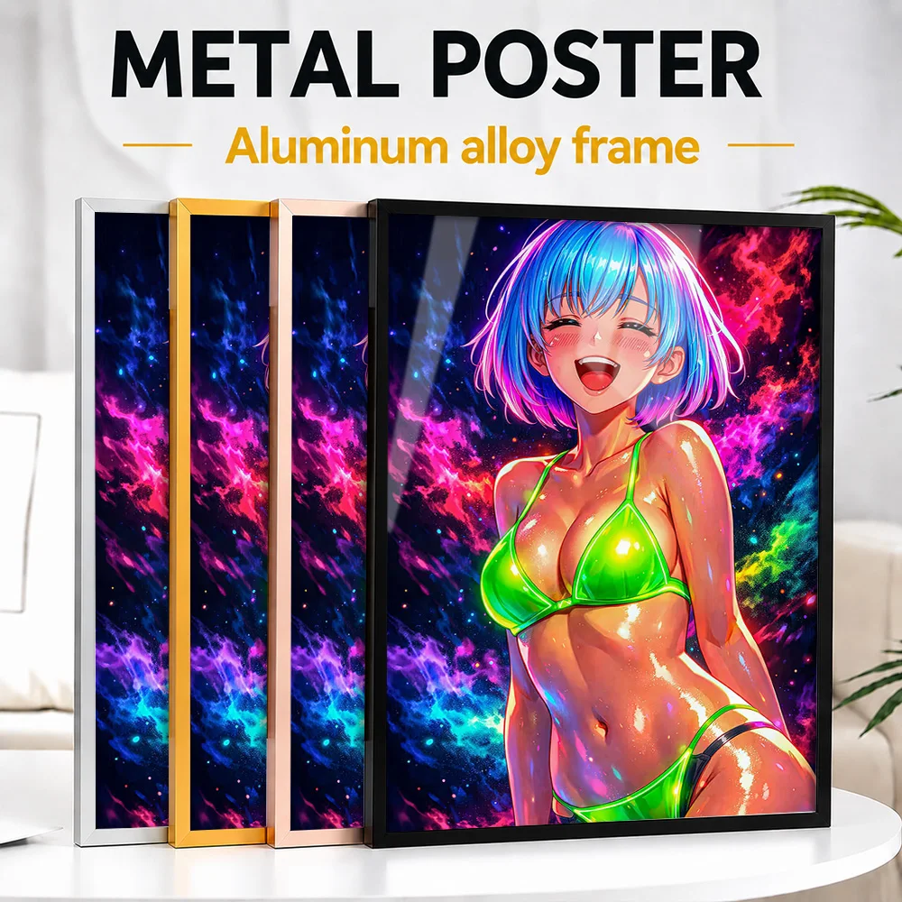 Anime Girl In Bikini With Galaxy Background Framed Metal Print Personalized Hero Tribute Wall Art Enhances Game Room For Players