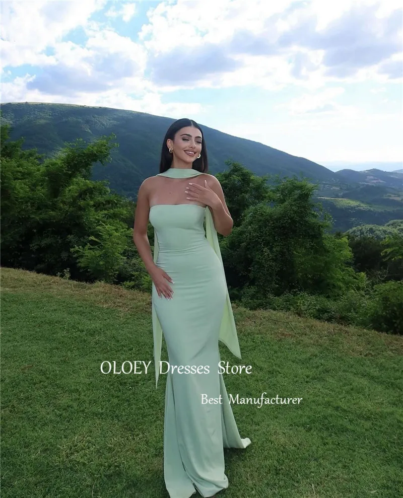 OLOEY-vestidos de fiesta de noche de sirena verde salvia con bufanda para mujer, vestidos largos de graduación, vestido de evento Formal, vestido de noche árabe