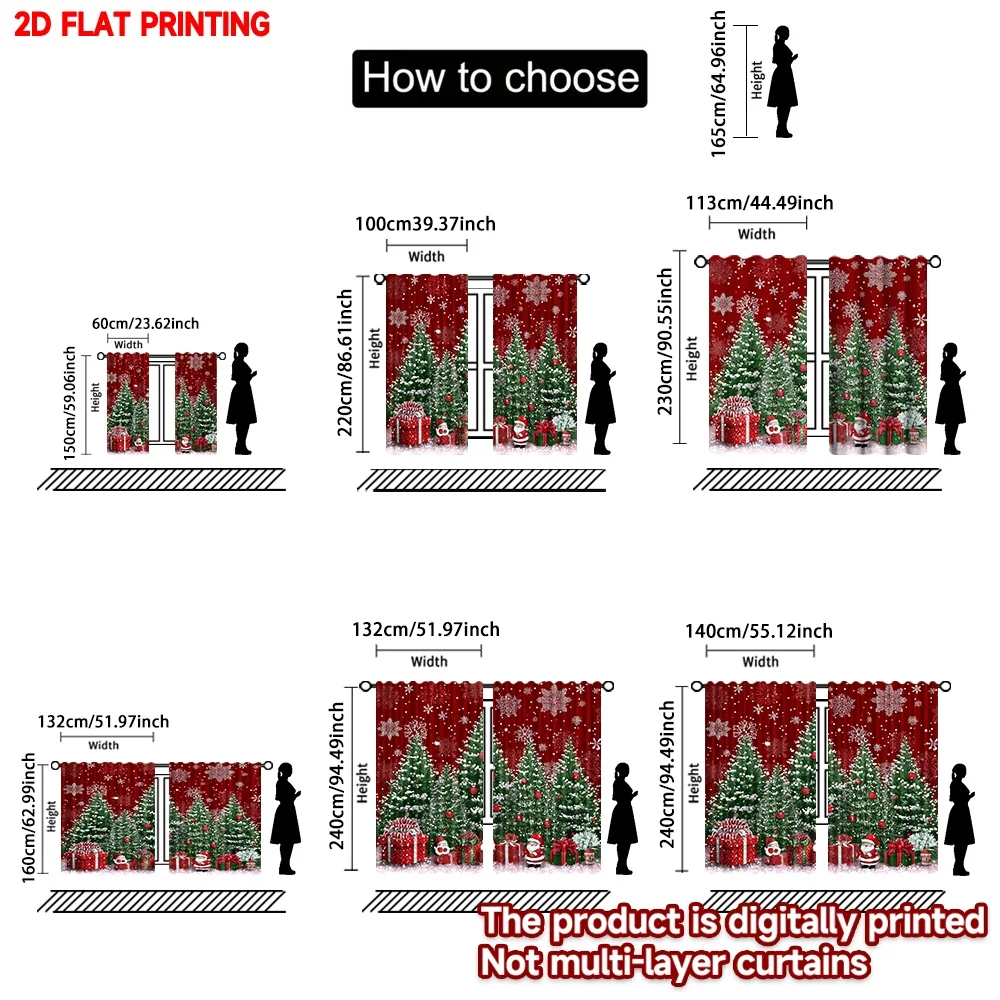 2D الطباعة المسطحة 2PCS ستائر عيد الميلاد العصرية عيد الميلاد سانتا كلوز شجرة عيد الميلاد الرقمية المطبوعة البوليستر الستائر #3
