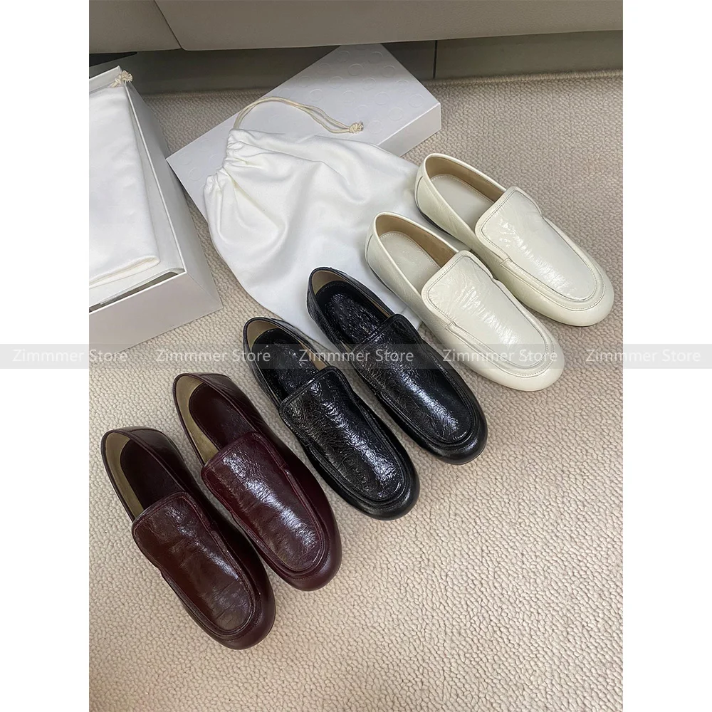 Minimalist niche round toe flat slip-on loafers small leather shoes single shoes