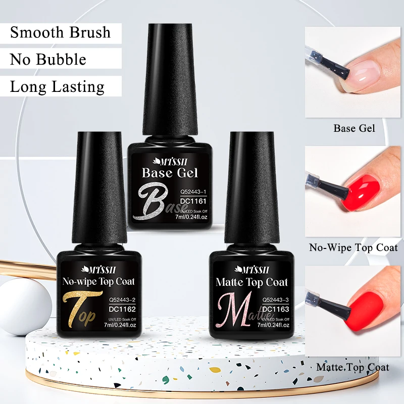 Mtssii 7ml Matte Top Coat No Wipe Top Base Coat เล็บเจลกึ่งถาวร Soak Off เล็บเล็บ UV Varnish Design