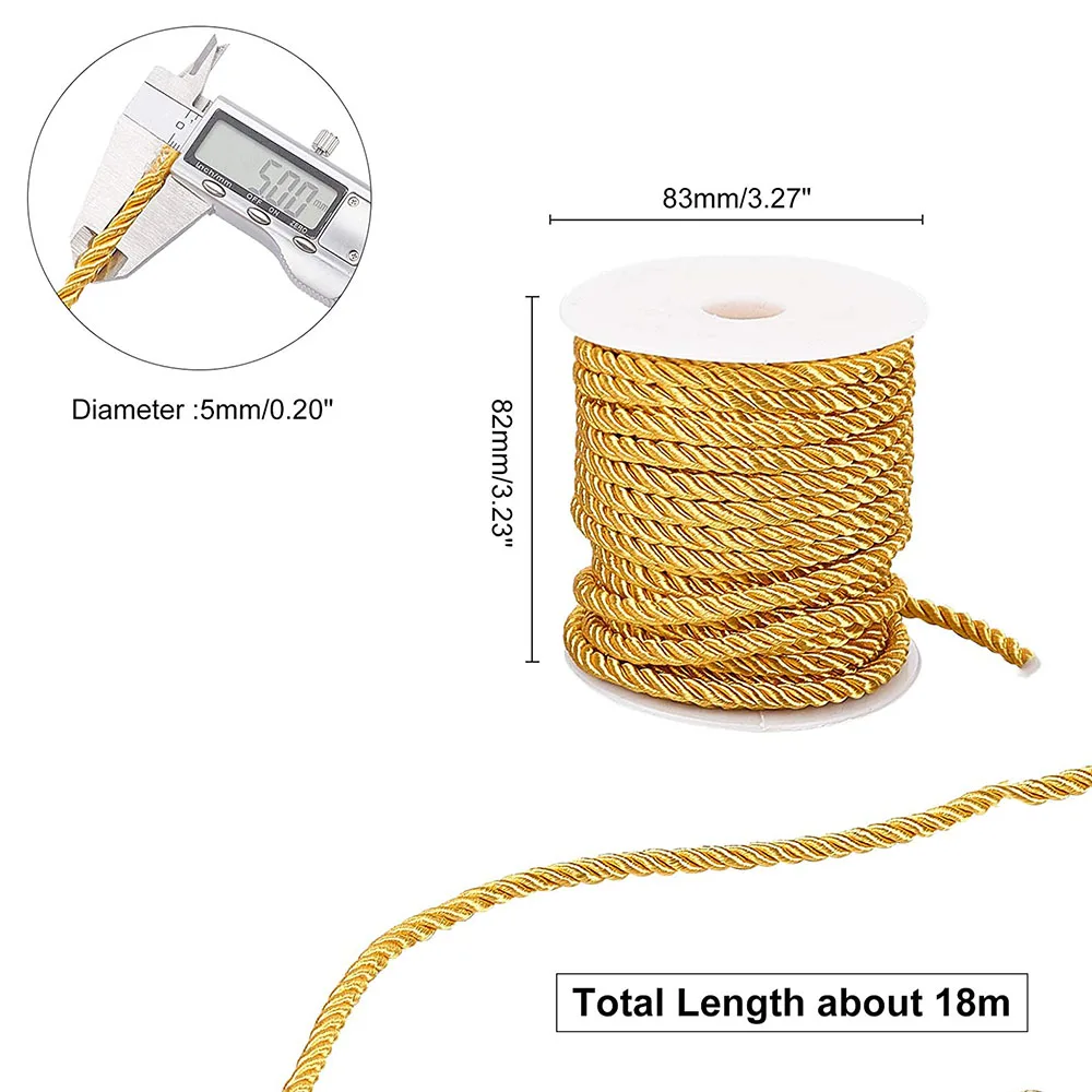 HedongHexi 5Yard/Bag Braided Twisted Silk Rope 6mm Diameter Soft Solid Braided Twisted Ropes Decorative Macrame Cord Trim Lace