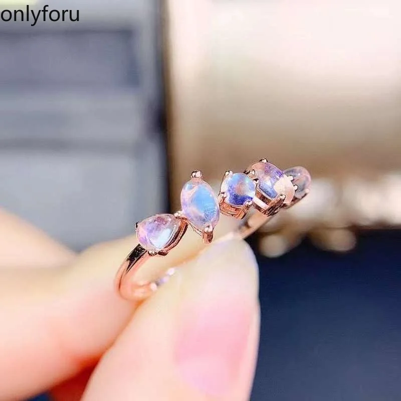 

Nautral Rainbow Moonstone Gemstone Rings for Women 925 Sterling Silver Hexagon Women's Ring 2021 Trend