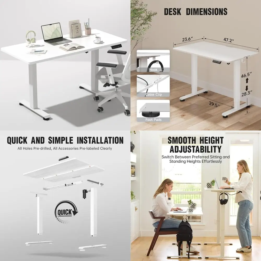 

47.2 Inch Electric Height-Adjustable Desk, Standing and Sitting Desk with Wooden Top for Home and Office Use, Suitable for Compu
