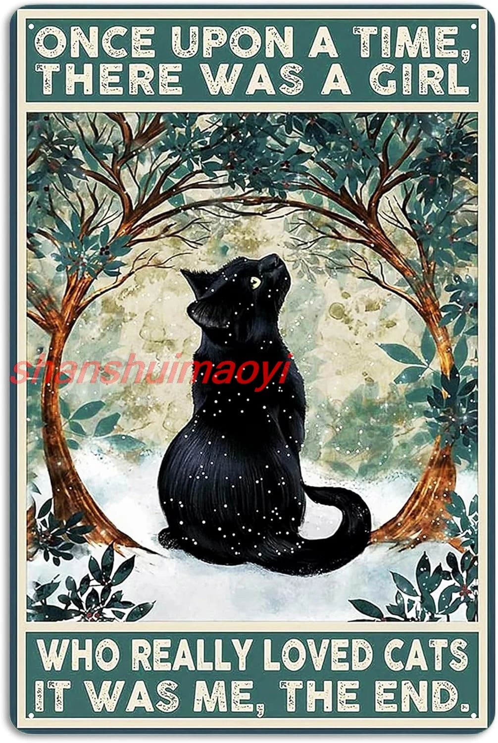 Fmcmly Black Cat Decor Tin Signs Once Upon a Time There was a Girl Who Really Loved Cats Personalized Metal Art Poster Gift For