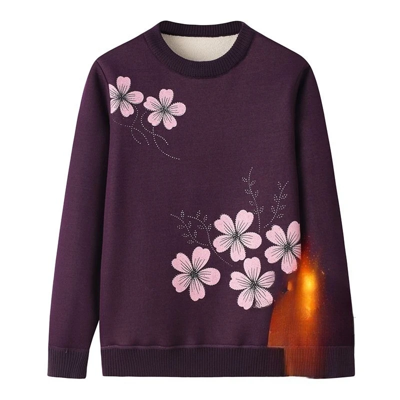 

Теплый флисовый женский пуловер, рубашка для пожилых людей, базовый слой, топ в стиле мамы, осенне-зимний свитер с принтом, удобный M126