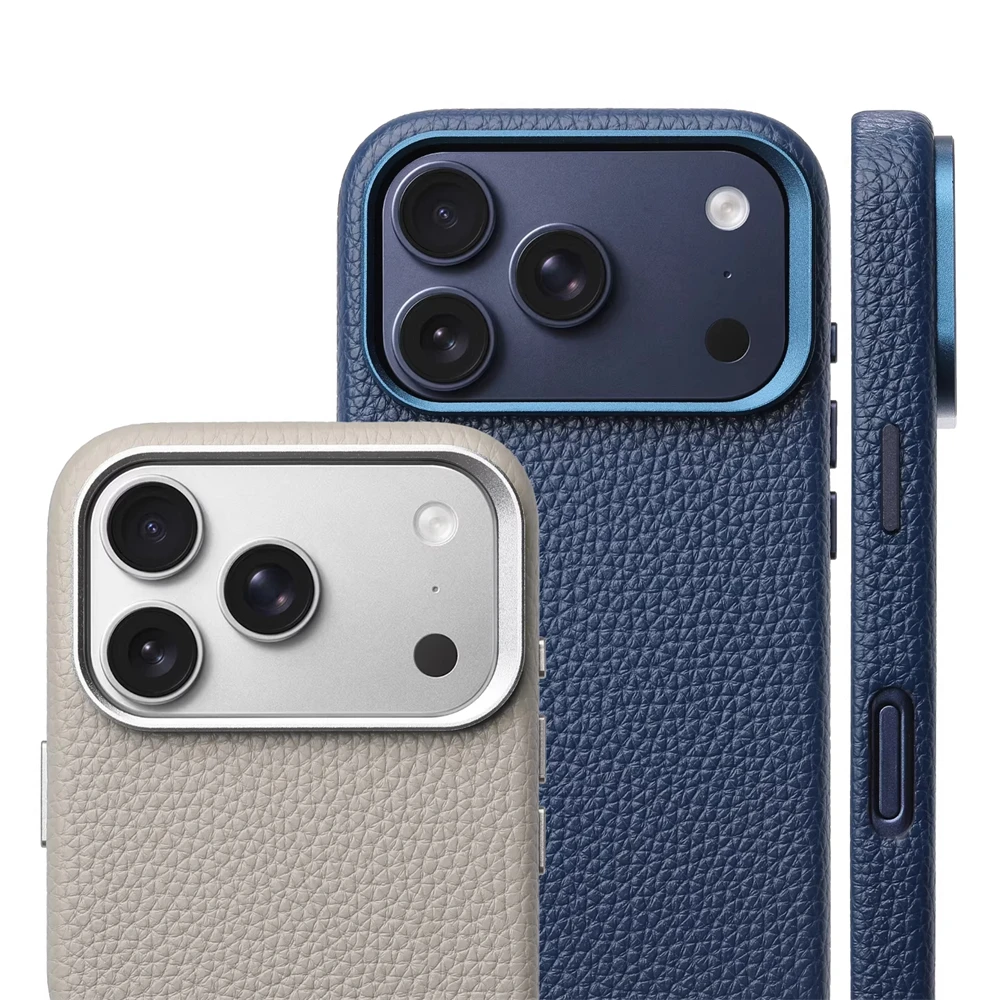 Luxuriöse magnetische Lederhülle mit Lychee-Textur für iPhone 18 17 16 Pro Max 15 14 13 mit Magsafe-Legierungsobjektiv und stoßfestem Bumper-Cover