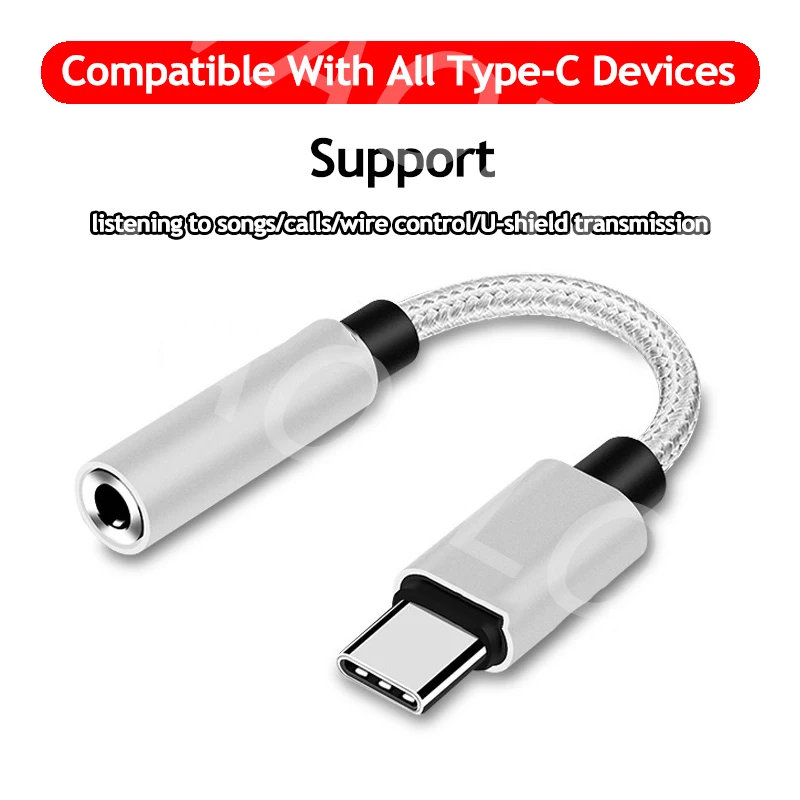 Type-C To 3.5mm Headsets Adapter Cable DAC Digital Decoding Audio Converter Music/Call/Volume Control For Samsung Android TypeC