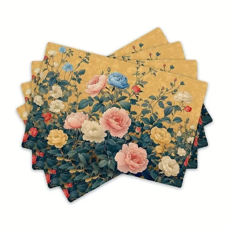 VIKAMA 2/4/6pcs Minimally Designed Floral Kitchen Decorative Placemat Made Of Polyester Linen And Anti Slip Dining Table Mat