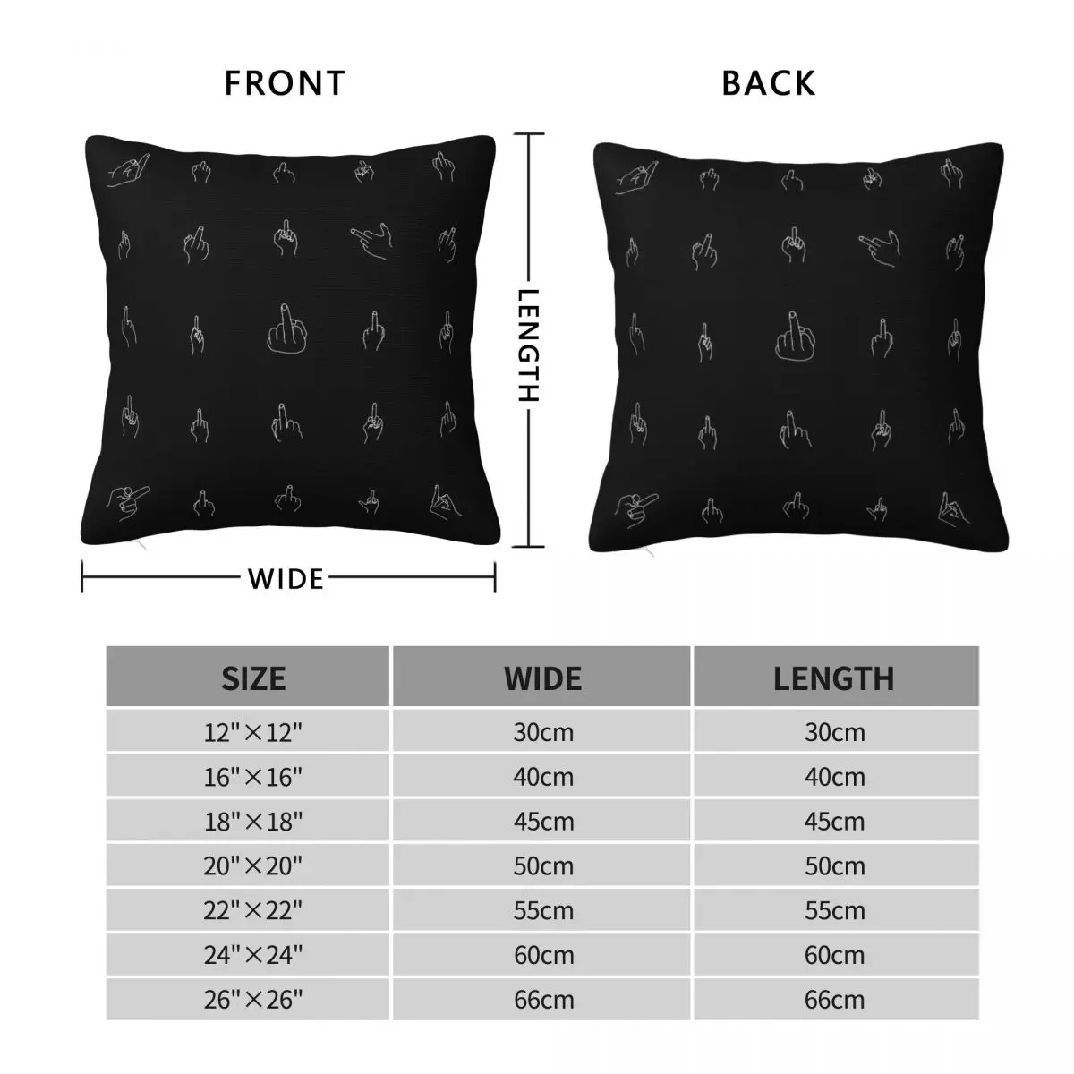 White Middle Fingers Square Pillowcase Polyester Linen Velvet Creative Zip Decor Throw Pillow Case Home Cushion Case
