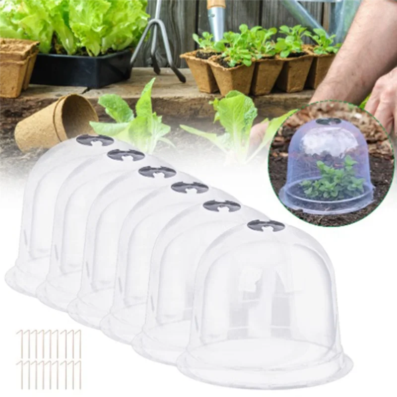 ABLN-6Pc Reusable Plastic Greenhouse Garden Plant Seedling Germination Covers Dome Frost Guard Freeze Protection 26X21cm