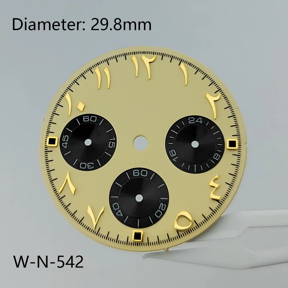 قرص VK63 مقاس 29.8 مم ذهبي وأخضر وأزرق ثلجي ومقياس عربي مناسب لساعة كرونوغراف بحركة كوارتز VK63 شعار مخصص #2