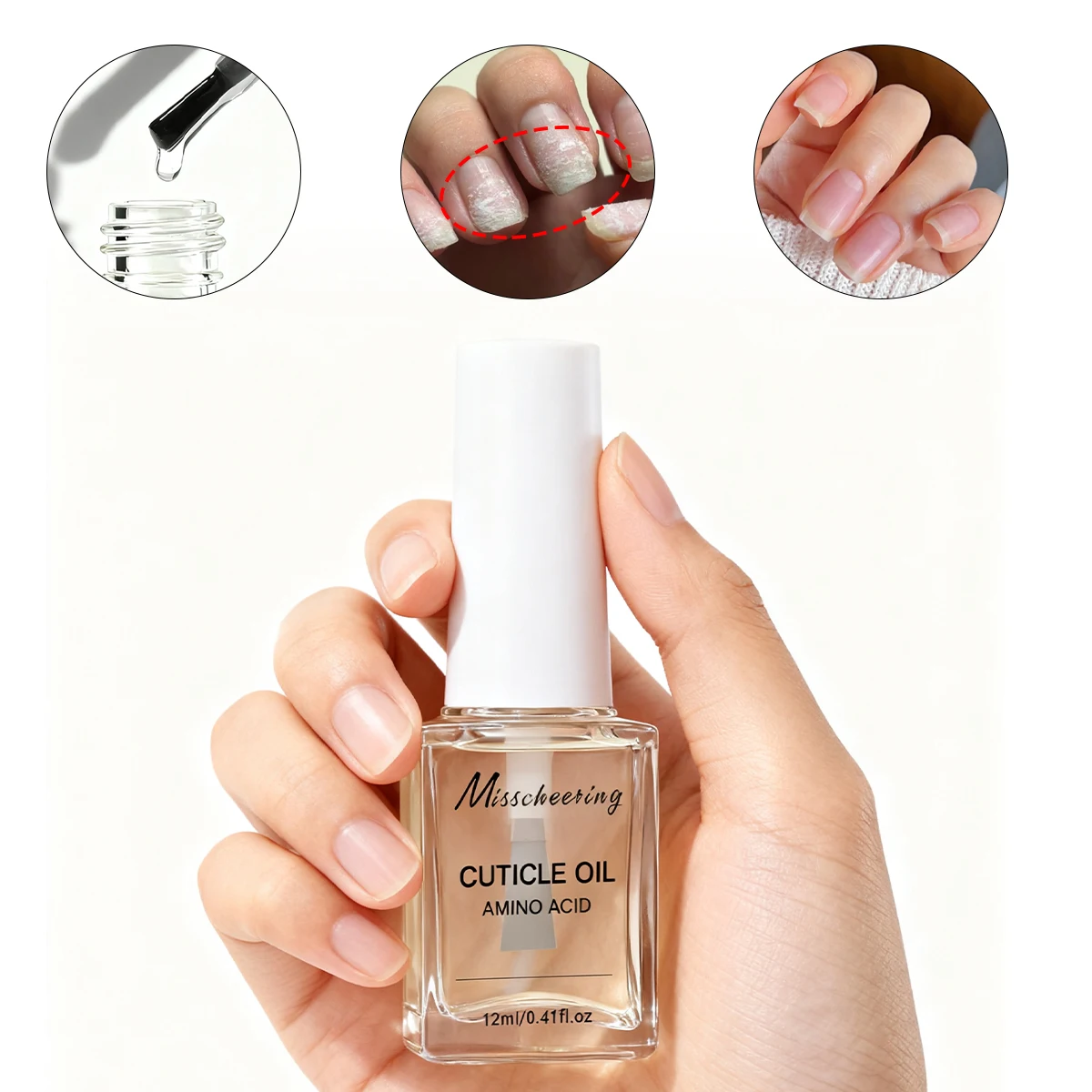12 مل مركب لفن الأظافر بالأحماض الأمينية زيت مغذي يهدف الأظافر الهشة والتالفة، يرطب سرير الأظافر، ويعزز النمو