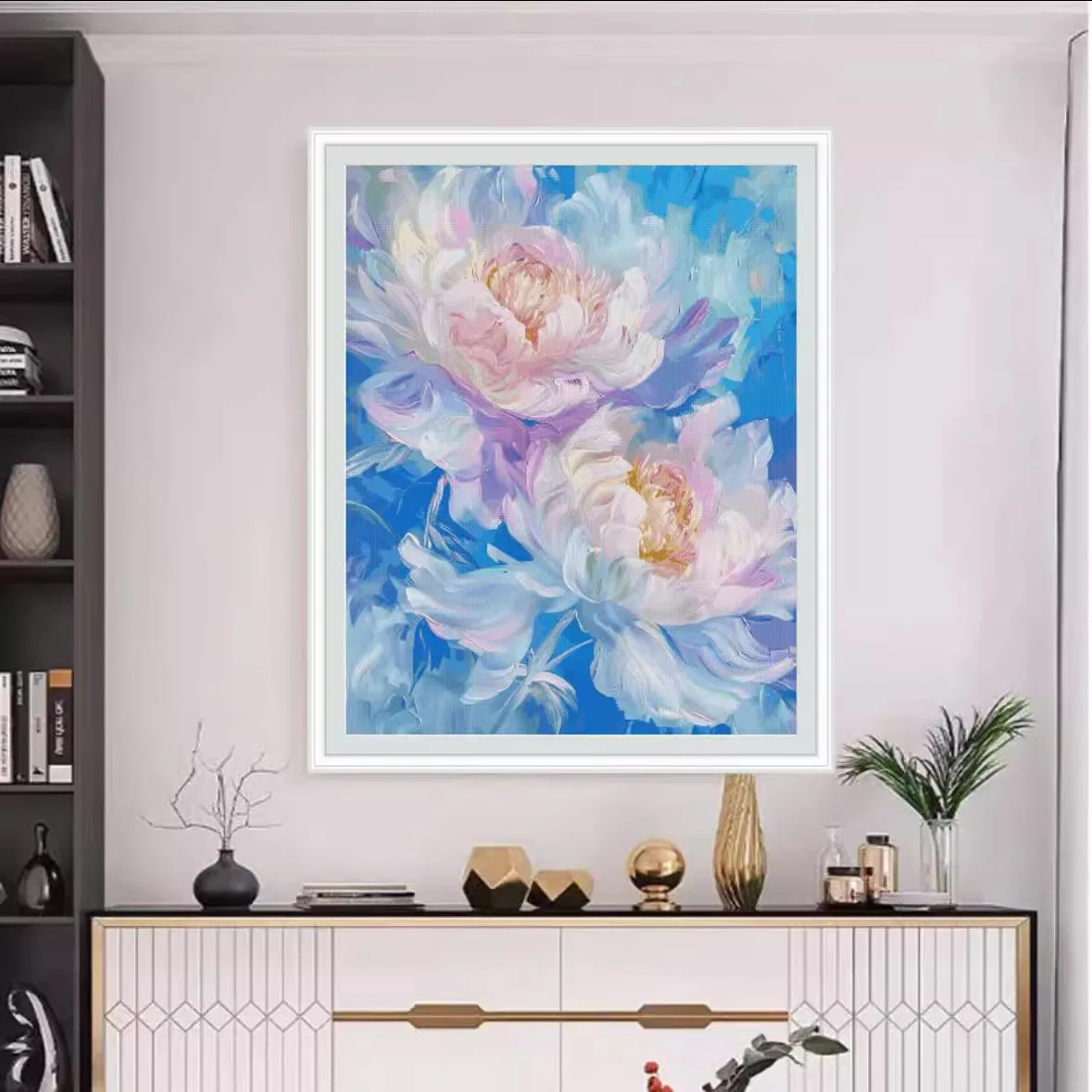 Blue Peony 14CT 16CT 11CT Printed On Canvas Cross Stitch DIY Set Chinese Pattern Kit Home Needlework Embroidery