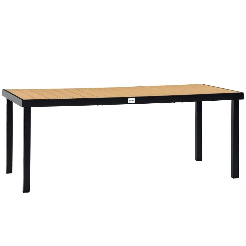 Mesa de comedor para exteriores de 75 x 35 pies para 8 personas, mesa de jardín rectangular con estructura de aluminio y tablero de imitación de madera resistente a la intemperie para jardín, patio