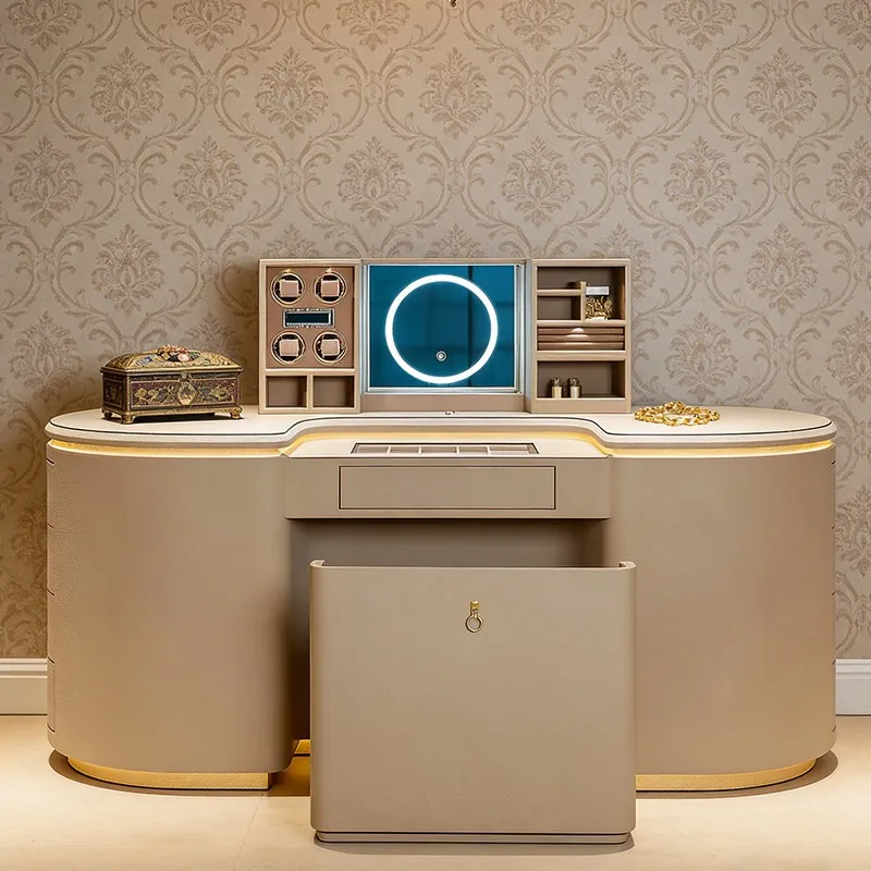 *Modern Italian Style Light Luxury Solid Wood Vanity with Adjustable LED Mirror for Home Use and Villa Living a Top Notch Vanity