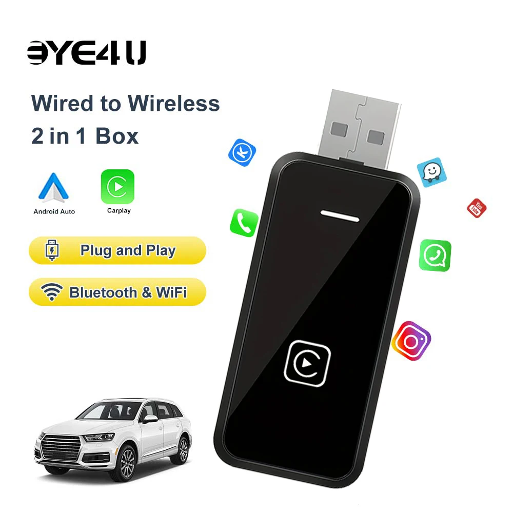 

Car AI Box Adapter iOS 2 in 1 Wireless Mini Carplay Adapter Android Auto Bluetooth Connect USB Port Plug And Play For All Cars
