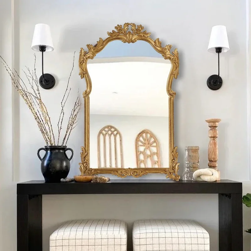French Vintage Bathroom Mirror Home Vanity Washroom Makeup American Style Wall Mounted Decorative Mirror