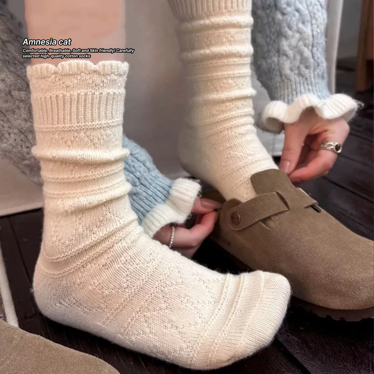 5 pairs women's socks set autumn and winter mid tube socks thick and warm woolen socks lace pile socks versatile fashion simple