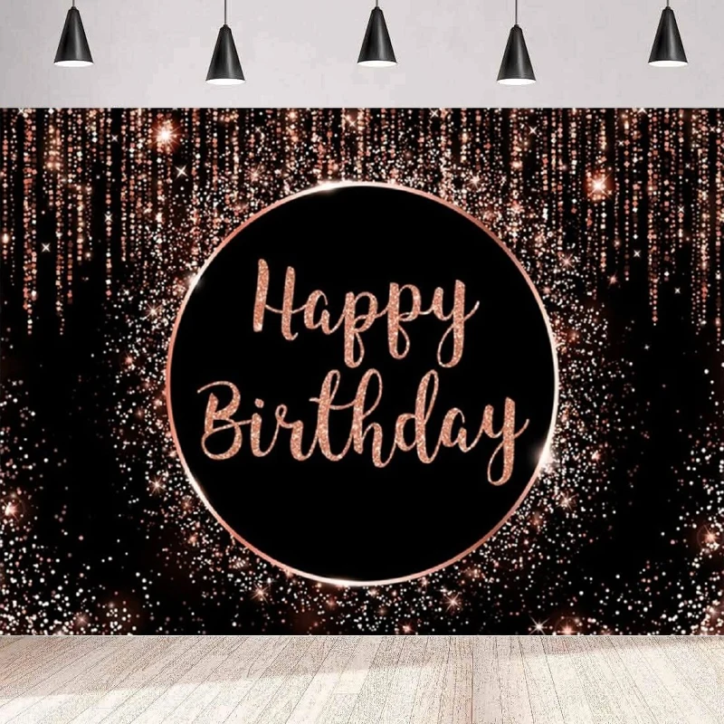 Photography Backdrop Aperturee Glitter Rose Gold And Black Happy Birthday Party Decor Banner Dots Spots Background Wall Poster