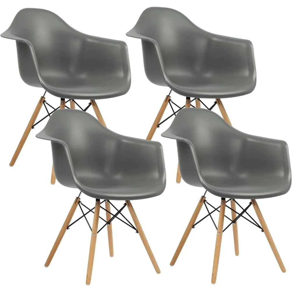 Set of 4 Dining Chairs,Mid-Century Modern Dining Room Plastic Chairs, Outdoor Side Chairs with Wood Legs for Kitchen