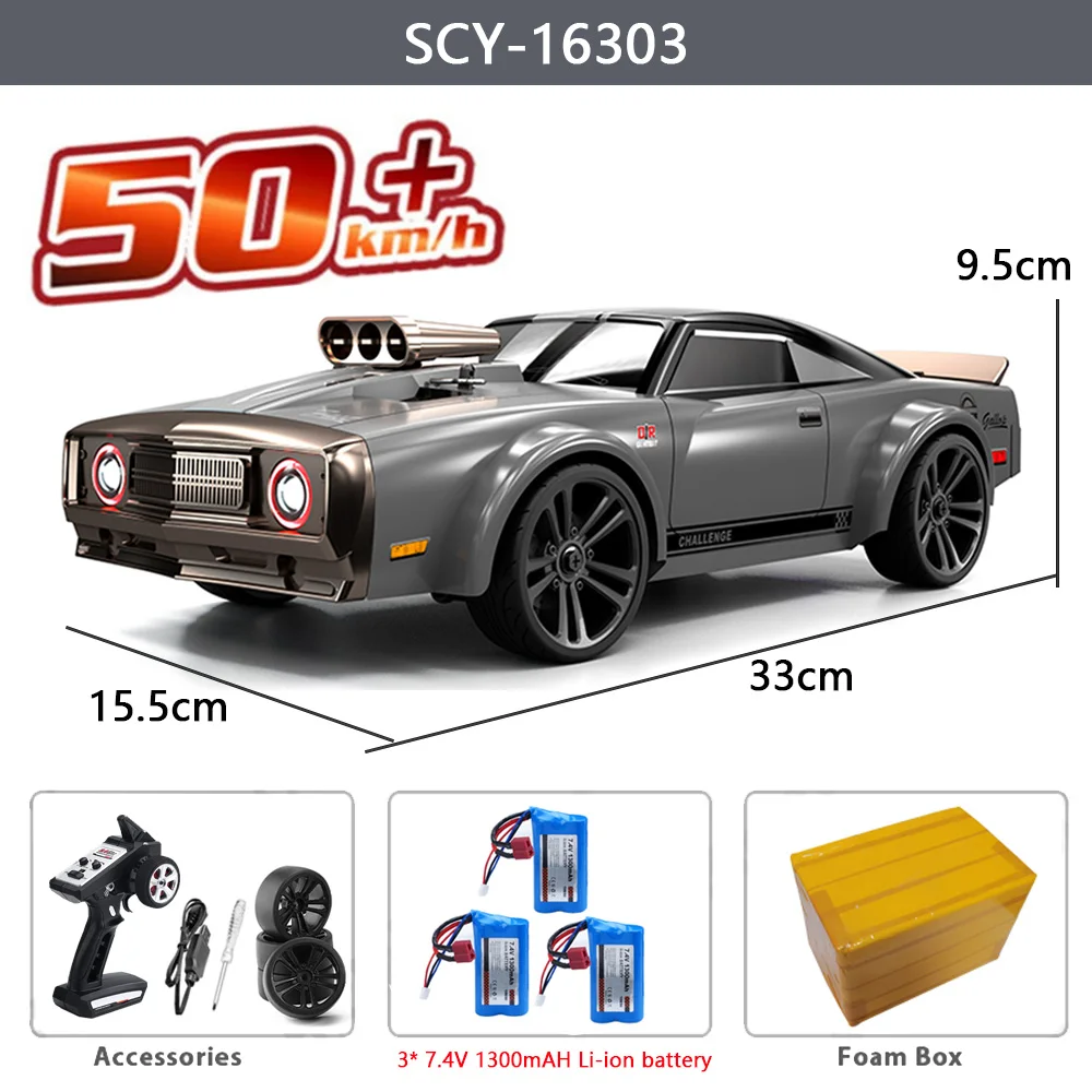 

SCY 16303 1:16 50KM/H RC Car 2.4G 4WD Electric High Speed Muscle Remote Control Drift Cars for Kids vs Wltoys 144001 Toys