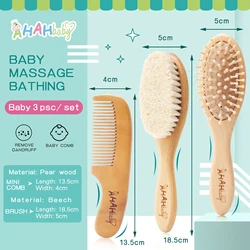 Brosse Bebe Personnalisé Brosse Baby Hair Brosse à cheveux en bois de poche pour bébé, Logo personnalisé, ensemble de 3 pièces, brosse de bain de chèvre pour enfants