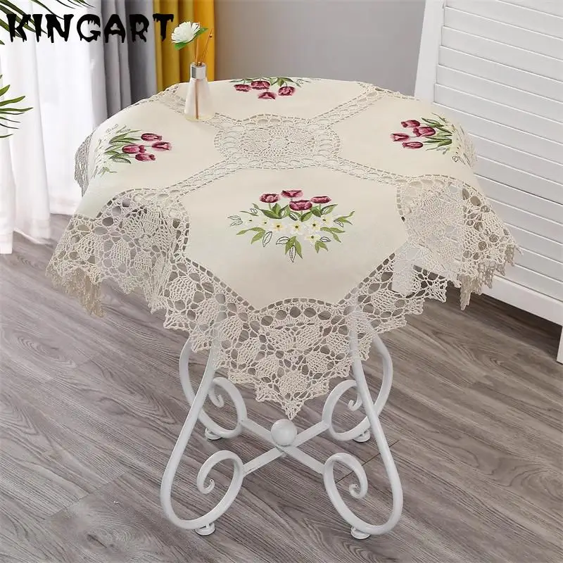 

free shipping 2014 new cotton crochet round tablecloth for wedding table decoration cover towel with embroidery flower mat