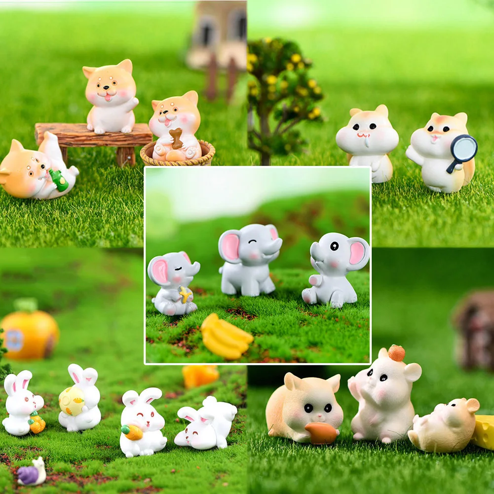 Rabbit Figure Animal Figurine Fairy Garden Miniatures Elephant Terrarium Ornament Craft Squirre Kids Gift Mini Pet House Decor