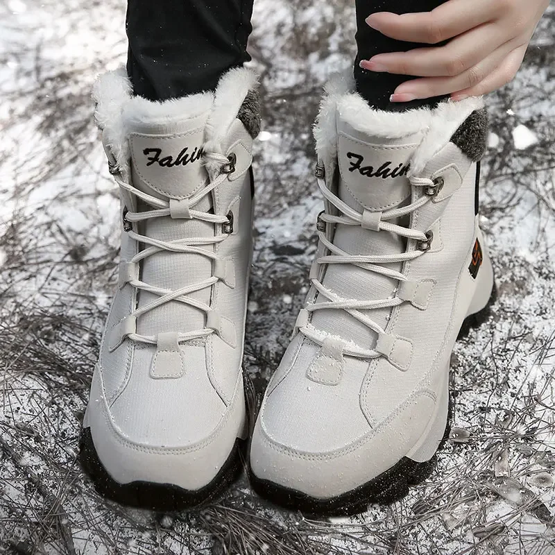 2024 New Winter Couple Lace Up Men's Walking Shoes Anti Slip Snow Boots Large Sizes Waterproof and Warm Platform Women's Shoes